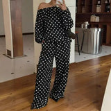 Polka Dot Off Shoulder Pants Set