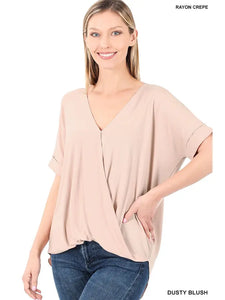 Crepe Layered Look Draped Front Top-DUSTYBLUSH