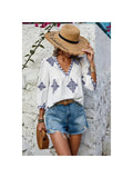 V Neck Printed Loose Fit Blouse