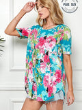 Plus Spring Short Sleeve Floral Loose Fitting