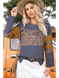 Western Leopard Colorblock Long Sleeve Drop Shoulder Top