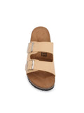 Soft Cork Double Strap Banded Slider Sandals-Apricot