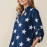 Star Mandarin Collar Star Print Top