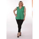 Womens Plus Size V-Neck Tops with Ruffle Armhole Detail