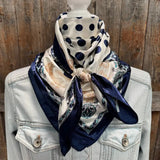 35X35" Navy and Cream Polka Dot Wild Rag / Scarf