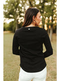 Black Long Sleeve Turquoise Snap Button Henley Top
