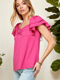 Women Sweetheart Neckline Double Ruffled Slv Top