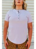 Plus Size Lavender Sleeve Turquoise Snap Button Down T-Shirt