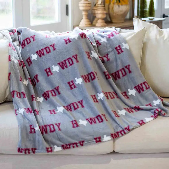 Howdy Throw Gray/Maroon/White 50x60