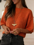 Round Neck Loose Knit Short Sleeved