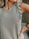 Crew Neck Ruffled Striped Tank Top