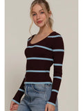 Scoop Neck Neck Stripe Sweater Top