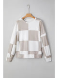 Checkered Print Breathable Textured Long Sleeve Top