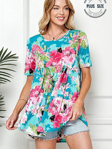 Plus Spring Short Sleeve Floral Loose Fitting