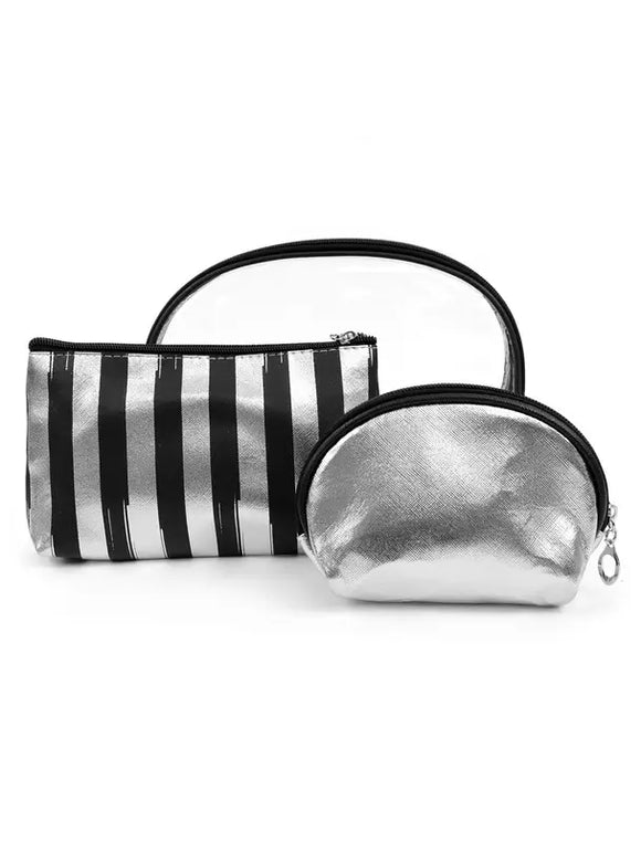 Striped Makeup Bag 3pc Set Cosmetic & Toiletry Bags