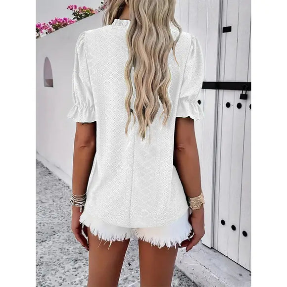 Summer Lotus Leaf Wave Collar Short Sleeve Top