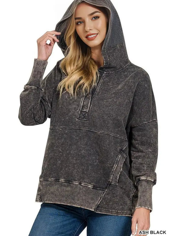 French Terry Acid Wash Kangaroo Pocket Hoodie