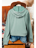 Fall Button Front Textured Drawstring Hooded Long Sleeve Top