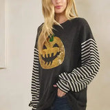 Solid and Stripe Contrast Halloween Patch Top