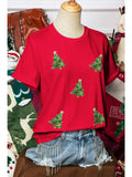 Fashion-W Sequined Christmas Tree Crewneck T Shirt