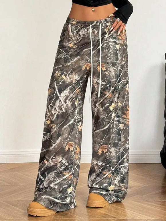 Fashion Stretch Waist Camouflage Printed Mopping Pants