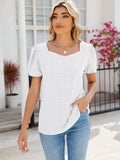 Square Collar Splicing Short Sleeved