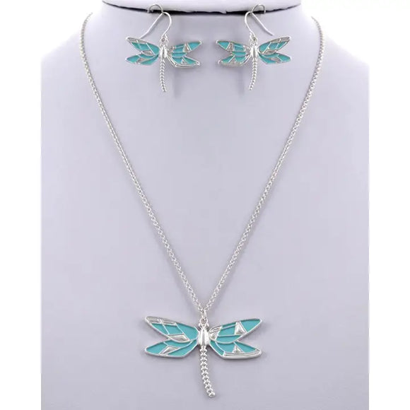 Dragonfly Metal Pendant Necklace Set