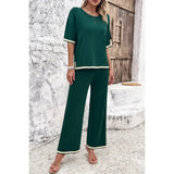 Two Pieces Round Neck Fit Blouse and Pants Sets