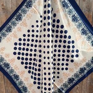 35X35" Navy and Cream Polka Dot Wild Rag / Scarf