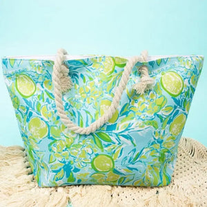 Hand Drawn Lime Print Beach Tote Bag