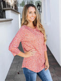 3/4 Sleeve Patterned Brooks Top
