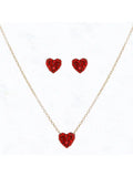 Glass Stone Heart Pendant Necklace Earring Set