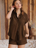 Collared Crinkled Cuff Sleeve Button Down Shirt
