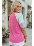 66 Twisted Rib Color Block Henley Top