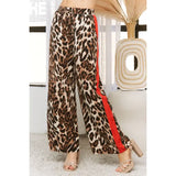 Animal Print Elastic Band Wide Leg Opening Pants