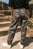 Camouflage Print Striped Side Panel Patched Drawstring Pants