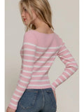 Long Slv Boat Neck Stripe Sweater