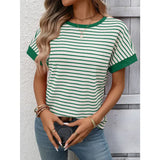 Solid Casual Round Neck Patchwork Short Sleeve Top