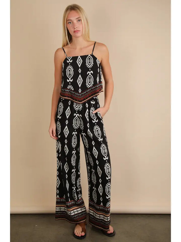 Scarf Boarder Printed Woven Top & Pants Set