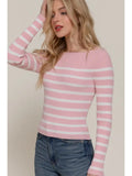 Long Slv Boat Neck Stripe Sweater