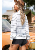 Fashion-W Striped Zipper V-Neck Drop Sleeve Top