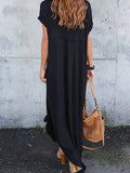 Black V Neck Split Maxi Dress