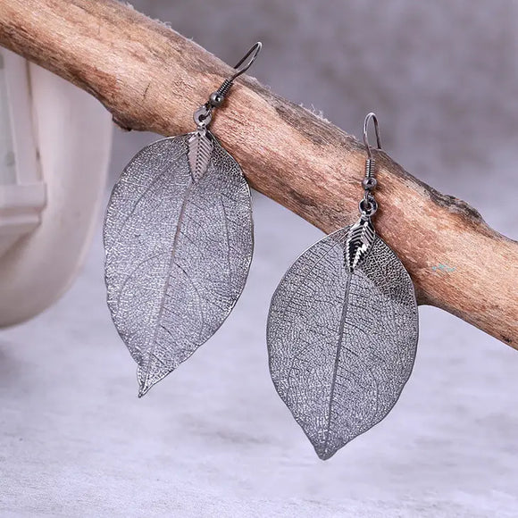 Metal Metallic Large Leaf Earrings