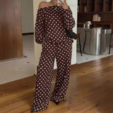 Polka Dot Off Shoulder Pants Set