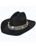 Turquoise Stone Thread Belt, Big Brim Suede Cowboy Fedora