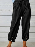 Plain Pockets Elastic Waist Buttom Hem Joggers