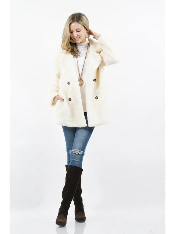 Double Button Shearpa Pea Coat with Lining