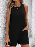 Summer Plain Sleeveless Round Neck Pockets Romper