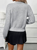 Solid Color Floral Round Neck Pullover Sweater
