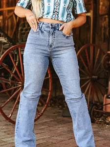 Plus Size Light Stone Wash High Rise Boot Cut Jeans